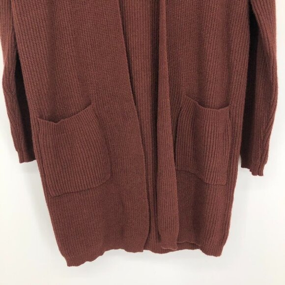 Dreamers by Debut Ribbed Knit Open Cardigan Pockets Brick / Rust Red / Orange XS - Picture 6 of 13
